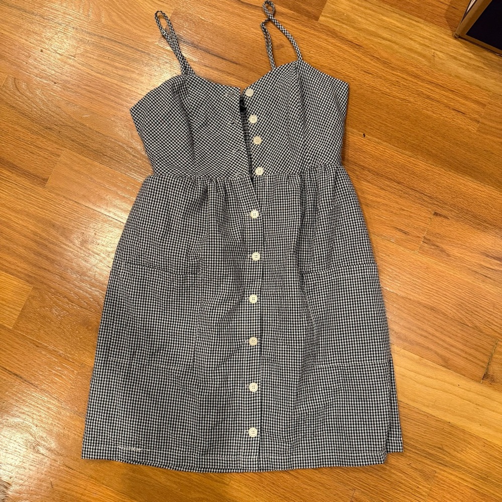 Black and White Gingham Button-Down Dress